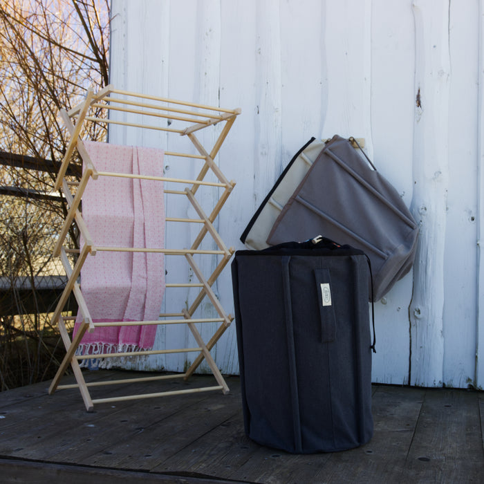 Household- and Laundry Bag with wooden dowels.