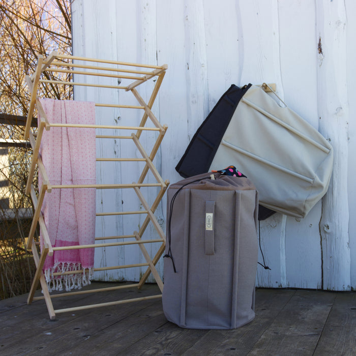 Household- and Laundry Bag with wooden dowels.